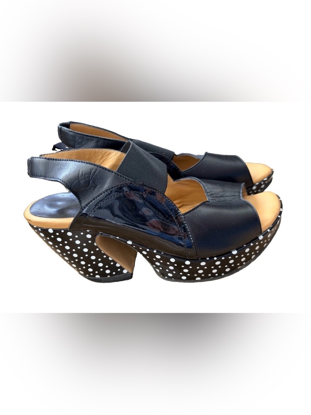 John Fluevog Prepare Propel Platform Heels with White Polka Dot Sole